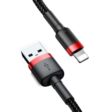 Καλώδιο Baseus Cafule Braided USB 2.0 / Lightning 2A 3m Μαύρο / Κόκκινο