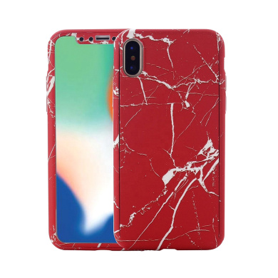360 Full Cover Marble + Tempered Glass Apple iPhone XS MAX Κόκκινο