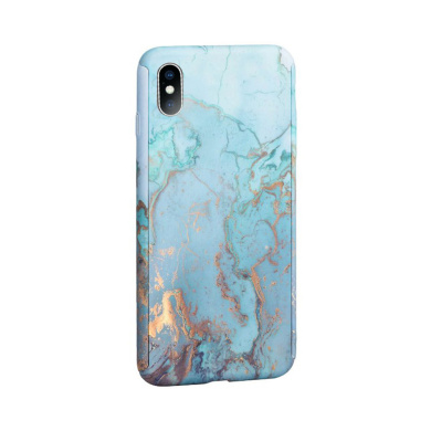360 Full Cover Marble + Tempered Glass Apple iPhone XS MAX Μπλε / Χρυσό