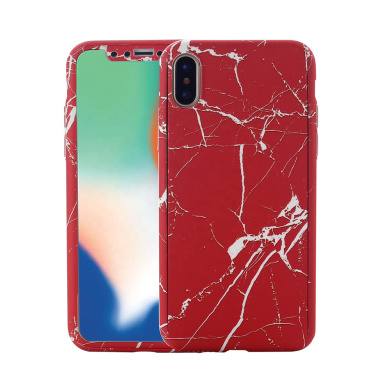 360 Full Cover Marble + Tempered Glass Apple iPhone X, iPhone XS Κόκκινο
