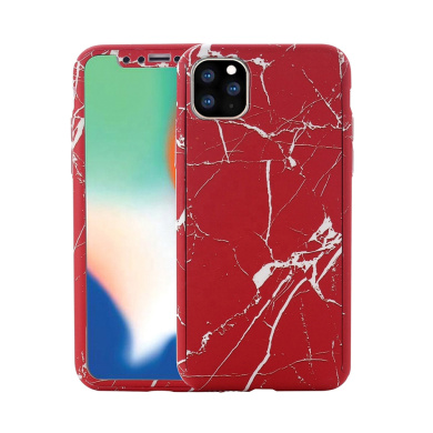360 Full Cover Marble + Tempered Glass Apple iPhone 11 Pro Max Κόκκινο