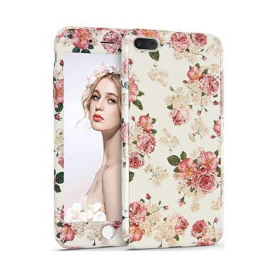 360 Full Cover Marble + Tempered Glass Apple iPhone 6/6s Plus Floral White