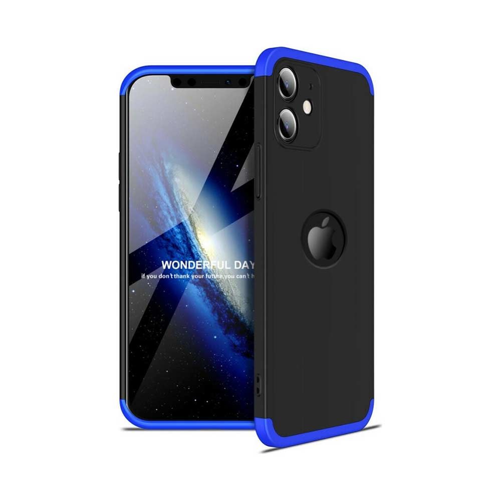 GKK Electroplate Marble Glass Case Apple iPhone 12 Μαύρο