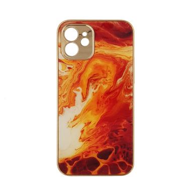 GKK Electroplate Marble Glass Case Apple iPhone 12 Πορτοκαλί