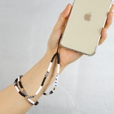 Κολιέ Λουράκι Κινητού Phone Strap Jewelry 80cm Black Love