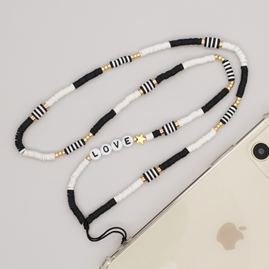 Κολιέ Λουράκι Κινητού Phone Strap Jewelry 80cm Black Love