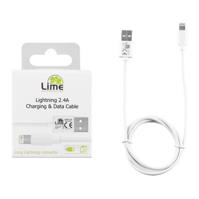 Καλώδιο Φόρτισης-Data Lightning 2.4A 1m LIME (Long Plug) Λευκό