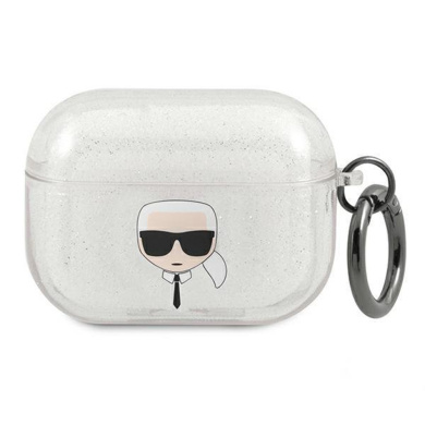Θήκη Σιλικόνης Karl Lagerfeld Karl`s Head Glitter για Apple AirPods Pro Ασημί