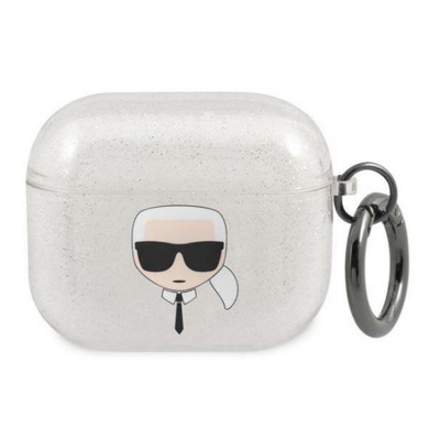 Θήκη Σιλικόνης Karl Lagerfeld Karl`s Head Glitter για Apple AirPods AirPods 3 Ασημί