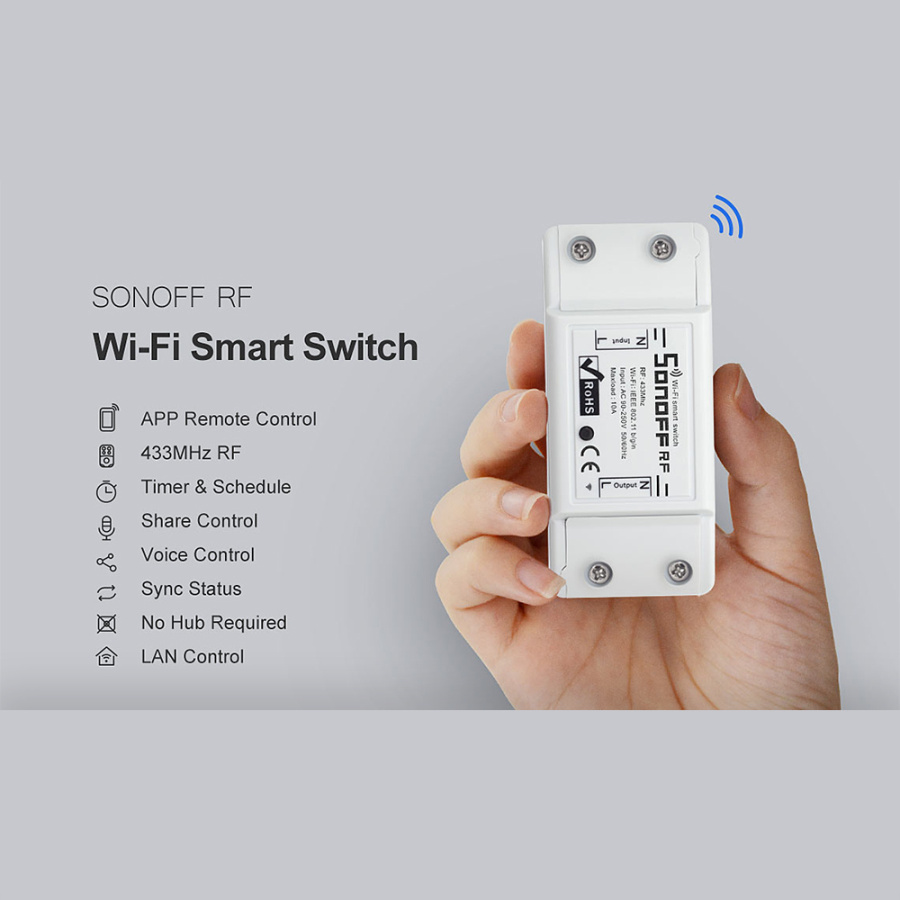 Sonoff RF R2 Smart Διακόπτης με WIFi RF 433 1 Θέσεων 10 Α Λευκό