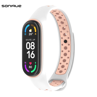 Λουράκι Σιλικόνης Sonique Sport για Xiaomi Mi Band 5/6 Λευκό / Ροζ