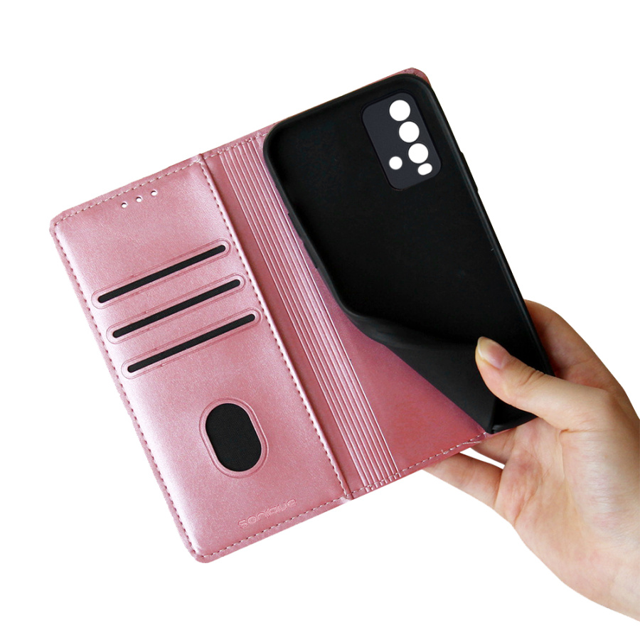 Θήκη Πορτοφόλι Vintage Magnet Wallet Sonique Xiaomi Redmi 9T Ροζ Χρυσό