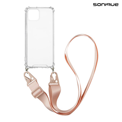 Θήκη Σιλικόνης με Strap Sonique Armor Clear Apple iPhone 13 Mini Ροζ