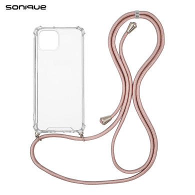 Θήκη Σιλικόνης με Κορδόνι Sonique Armor Clear Apple iPhone 13 Mini Ροζ Χρυσό Σατινέ