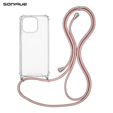 Θήκη Σιλικόνης με Κορδόνι Sonique Armor Clear Apple iPhone 14 Pro Ροζ Χρυσό Σατινέ