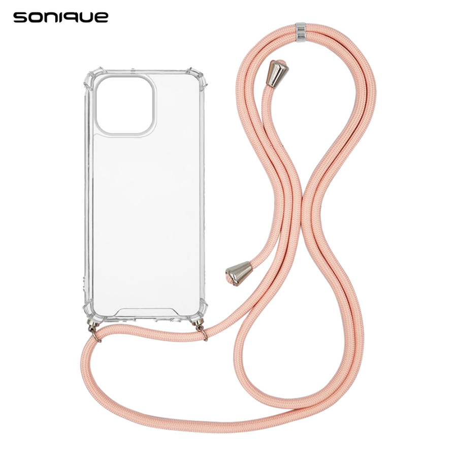 Θήκη Σιλικόνης με Κορδόνι Sonique Armor Clear Apple iPhone 14 Pro Max Ροζ
