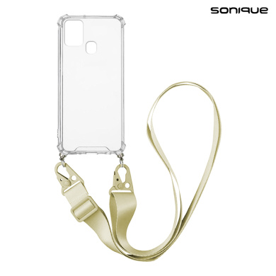 Θήκη Σιλικόνης με Strap Sonique Armor Clear Samsung Galaxy A21s Μπεζ