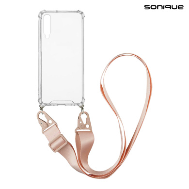 Θήκη Σιλικόνης με Strap Sonique Armor Clear Samsung Galaxy A50 / Galaxy A50S / Galaxy A30S Ροζ