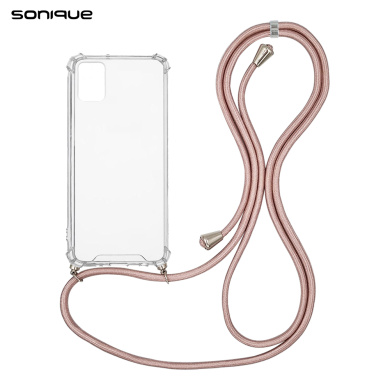 Θήκη Σιλικόνης με Κορδόνι Sonique Armor Clear Samsung Galaxy A71 Ροζ Χρυσό Σατινέ