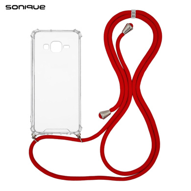 Θήκη Σιλικόνης με Κορδόνι Sonique Armor Clear Samsung Galaxy J3 (2016) Κόκκινο