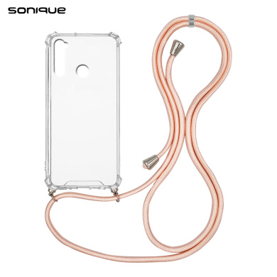 Θήκη Σιλικόνης με Κορδόνι Sonique Armor Clear Xiaomi Redmi Note 8 / Redmi Note 8 2021 Ροζ Σατινέ