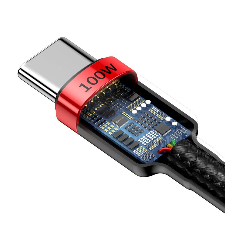 Καλώδιο Baseus Cafule Braided USB-C PD / USB-C PD PD2.0 100W 20V 5A QC3.0 2M Μαύρο / Κόκκινο