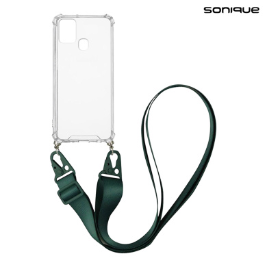 Θήκη Σιλικόνης με Strap Sonique Armor Clear Samsung Galaxy A21s Πράσινο Σκούρο
