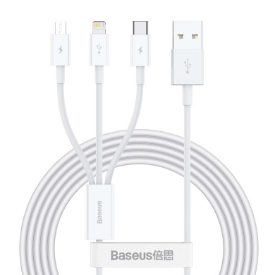 Καλώδιο 3σε1 Baseus Superios Series USB σε Micro USB / USB-C / Lightning, 3.5A 1.5m Λευκό