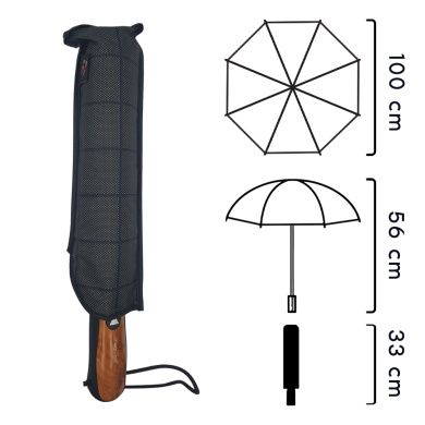 Ομπρέλα Βροχής Χειρός Αντιανεμική Αυτόματη Καρό Μαύρο