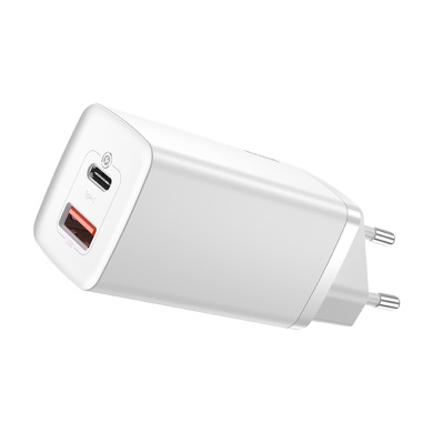 Φορτιστής Baseus GaN2 Lite Travel Charger USB+USB-C 65W PD QC 3.0 Λευκό