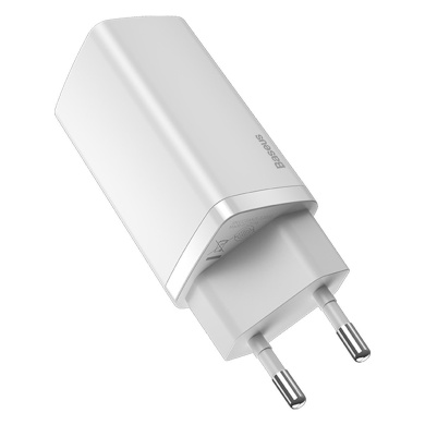 Φορτιστής Baseus GaN2 Lite Travel Charger USB+USB-C 65W PD QC 3.0 Λευκό