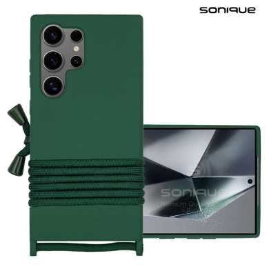 Θήκη Σιλικόνης με Κορδόνι CarryHang Sonique Samsung Galaxy S24 Ultra Πράσινο Σκούρο