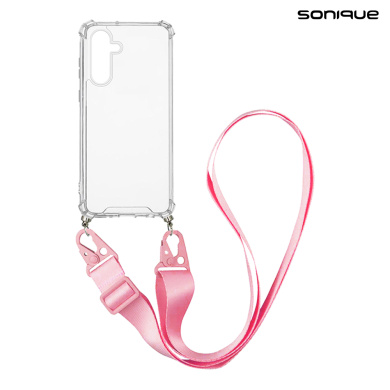 Θήκη Σιλικόνης με Strap Sonique Armor Clear Samsung Galaxy S24 Ροζ