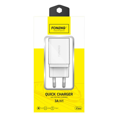 Φορτιστής Foneng USB-A K300 Quick Charge 3.0 Χωρίς Καλώδιο Λευκό