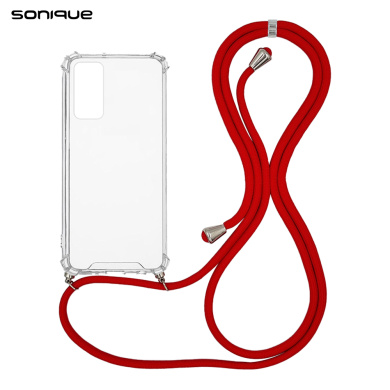 Θήκη Σιλικόνης με Κορδόνι Sonique Armor Clear Samsung Galaxy M14 5G Κόκκινο