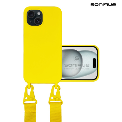 Θήκη Σιλικόνης με Strap CarryHang Sonique Apple iPhone 15 Κίτρινο