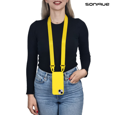 Θήκη Σιλικόνης με Strap CarryHang Sonique Apple iPhone 15 Κίτρινο