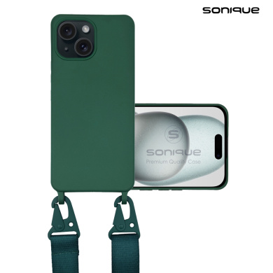 Θήκη Σιλικόνης με Strap CarryHang Sonique Apple iPhone 15 Πράσινο Σκούρο