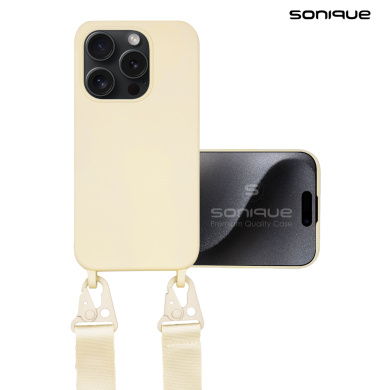 Θήκη Σιλικόνης με Strap CarryHang Sonique Apple iPhone 15 Pro Μπεζ