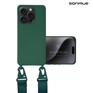 Θήκη Σιλικόνης με Strap CarryHang Sonique Apple iPhone 15 Pro Πράσινο Σκούρο