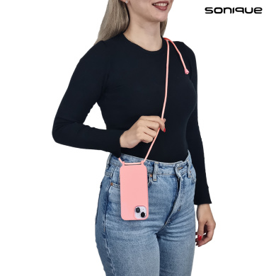 Θήκη Σιλικόνης με Κορδόνι CarryHang Sonique Apple iPhone 15 Pro Max Ροζ