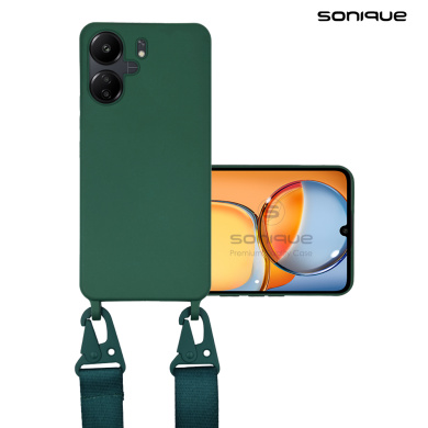 Θήκη Σιλικόνης με Strap CarryHang Sonique Xiaomi Redmi 13C 4G / Poco C65 4G Πράσινο Σκούρο
