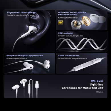 Ακουστικά Remax Lightning RM-575i Λευκό