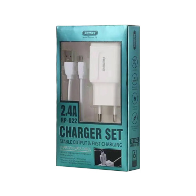 Φορτιστής REMAX Fast Charge RP-U22 + καλώδιο Micro USB 2.4A, 2xUSB Λευκό